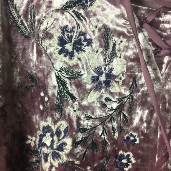 Style Co Blush Embroidered Lace-Up Velvet Blouse - Picture 4 of 7